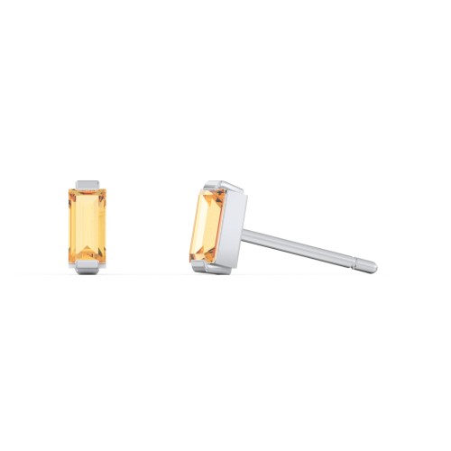 Classic Baguette Cut Stud Earrings – Sterling Silver with Citrine