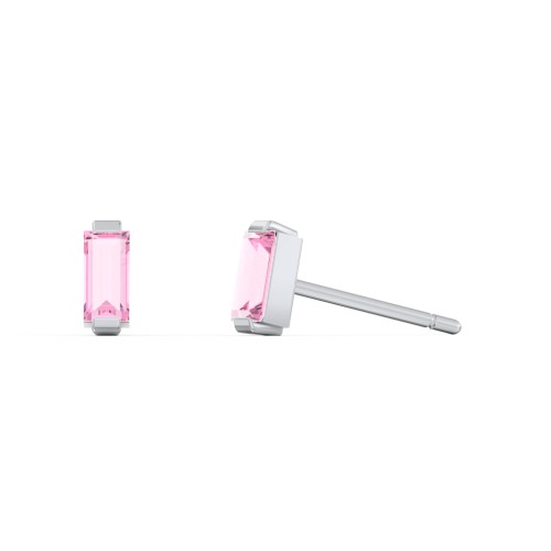 Classic Baguette Cut Stud Earrings – Sterling Silver with Pink Tourmaline
