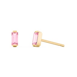 Classic Baguette Cut Stud Earrings in 10K Solid Yellow Gold with Pink Tourmaline