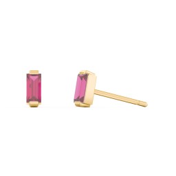 Classic Baguette Cut Stud Earrings in 10K Solid Yellow Gold with Ruby