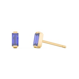Classic Baguette Cut Stud Earrings in 10K Solid Yellow Gold with Blue Sapphire