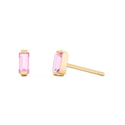 Classic Baguette Cut Stud Earrings in 10K Solid Yellow Gold with Pink Tourmaline