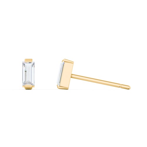 Classic Baguette Cut Stud Earrings – 10K Yellow Gold with Cubic Zirconia
