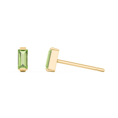 Classic Baguette Cut Stud Earrings – 10K Yellow Gold with Peridot