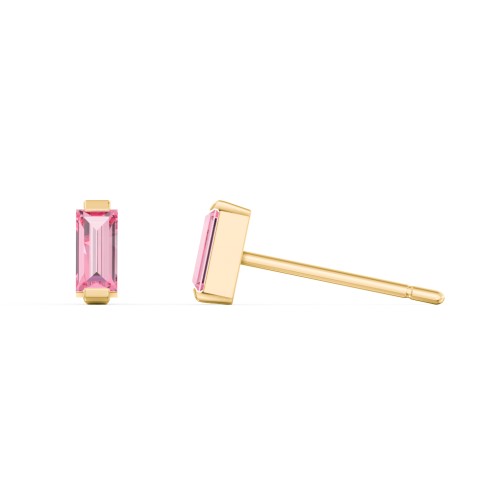 Classic Baguette Cut Stud Earrings – 10K Yellow Gold with Pink Tourmaline