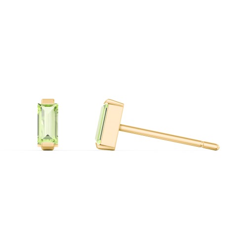 Classic Baguette Cut Stud Earrings – 10K Yellow Gold with Peridot