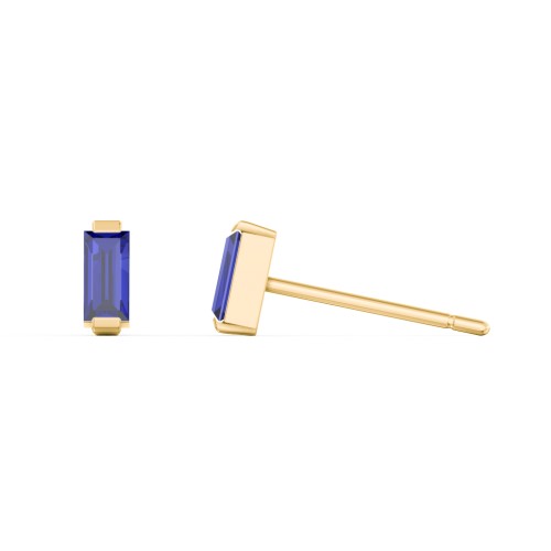 Classic Baguette Cut Stud Earrings – 10K Yellow Gold with Blue Sapphire