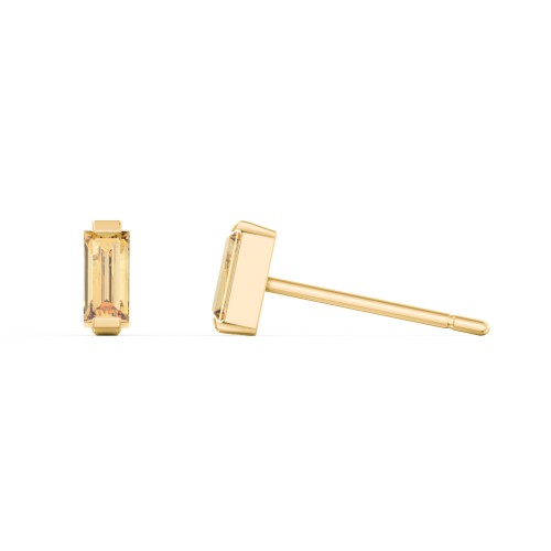 Classic Baguette Cut Stud Earrings – 10K Yellow Gold with Citrine