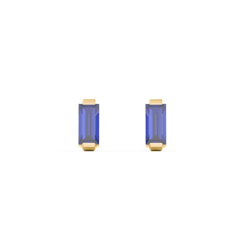 Classic Baguette Cut Stud Earrings – 10K Yellow Gold with Blue Sapphire