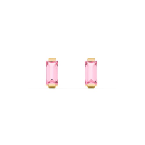 Classic Baguette Cut Stud Earrings – 10K Yellow Gold with Pink Tourmaline