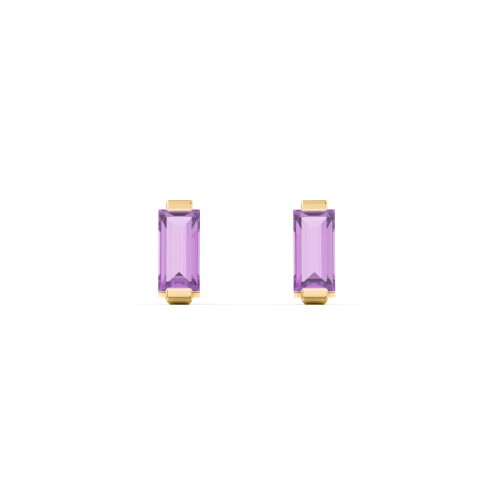 Classic Baguette Cut Stud Earrings – 10K Yellow Gold with Amethyst