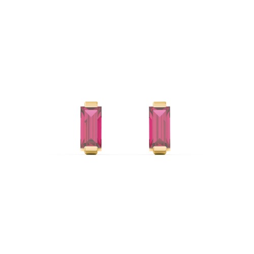 Classic Baguette Cut Stud Earrings – 10K Yellow Gold with Ruby
