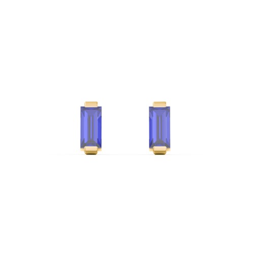 Classic Baguette Cut Stud Earrings – 10K Yellow Gold with Blue Sapphire