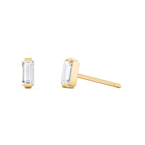 Classic Baguette Cut Stud Earrings – 10K Yellow Gold with Cubic Zirconia
