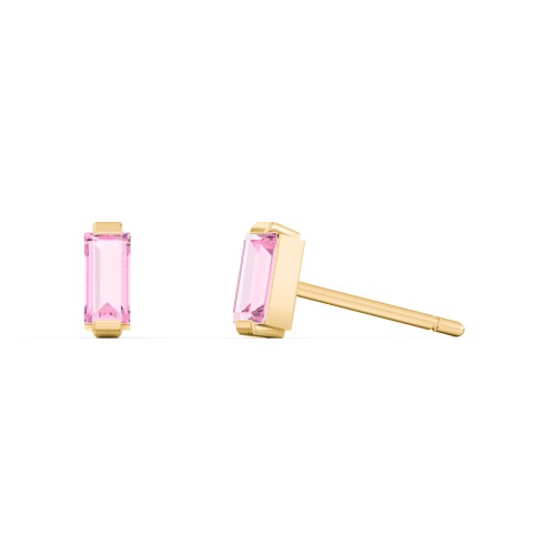 Classic Baguette Cut Stud Earrings – 10K Yellow Gold with Pink Tourmaline