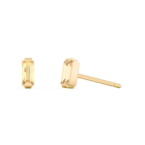Classic Baguette Cut Stud Earrings – 10K Yellow Gold with Citrine