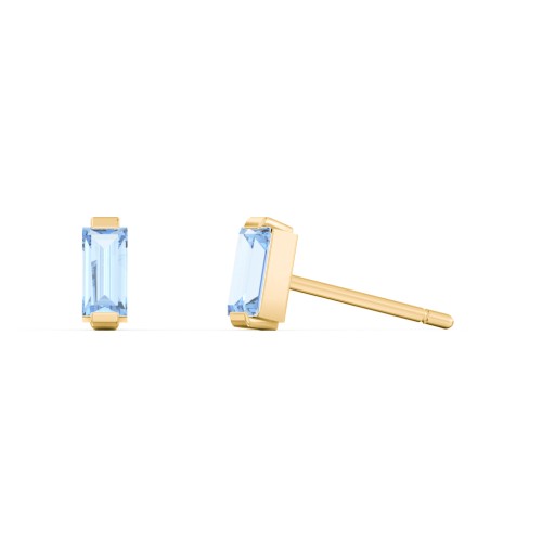 Classic Baguette Cut Stud Earrings – 10K Yellow Gold with Blue Topaz