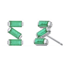 Baguette Scatter Stud Earrings in 925 Sterling Silver with Emerald