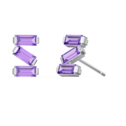 Baguette Scatter Stud Earrings in 925 Sterling Silver with Amethyst