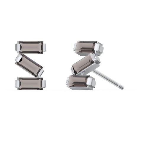 Baguette Scatter Stud Earrings – Sterling Silver with Smokey Quartz