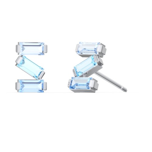 Baguette Scatter Stud Earrings – Sterling Silver with Aquamarine and Blue Topaz