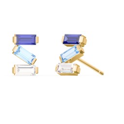 Baguette Scatter Stud Earrings in 10K Solid Yellow Gold with Blue Sapphire, Blue Topaz, and Cubic Zirconia