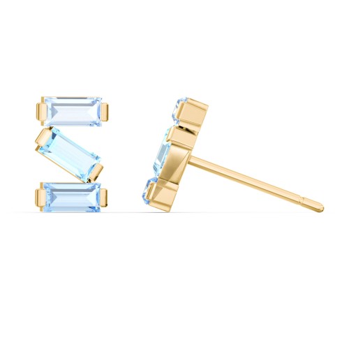 Baguette Scatter Stud Earrings – 10K Yellow Gold with Aquamarine and Blue Topaz