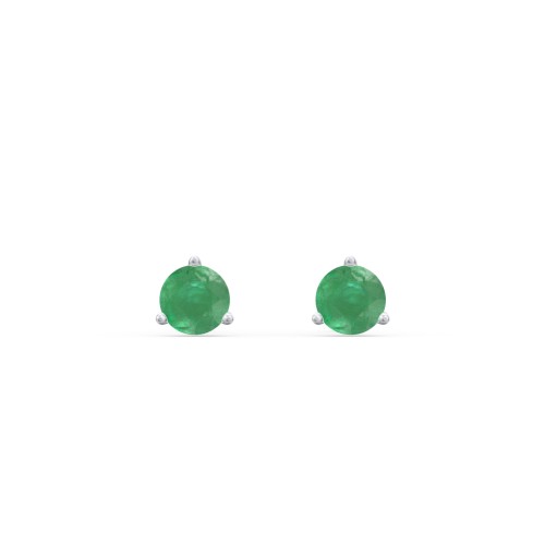 Classic 3 Prong Birthstone Stud Earrings – Sterling Silver with Emerald