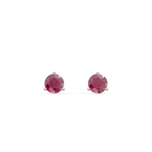 Classic 3 Prong Birthstone Stud Earrings – Sterling Silver with Ruby