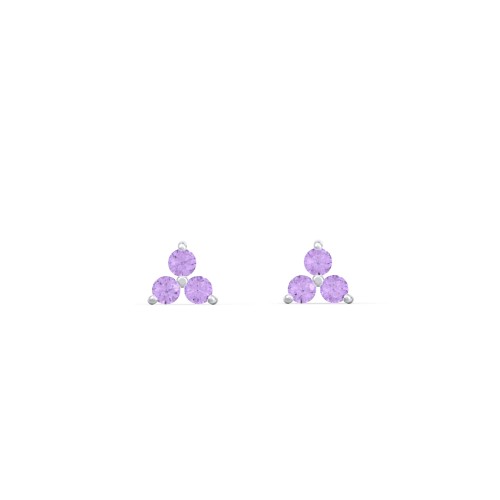 Mini Cluster Stud Earrings – Sterling Silver with Amethyst Premium Zirconia