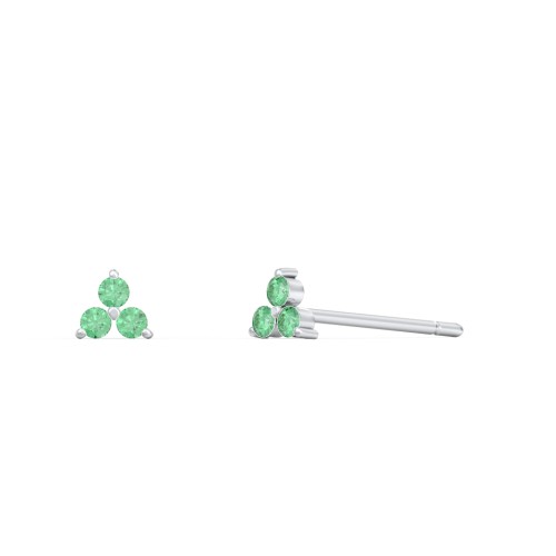 Mini Cluster Stud Earrings – Sterling Silver with Green Premium Zirconia