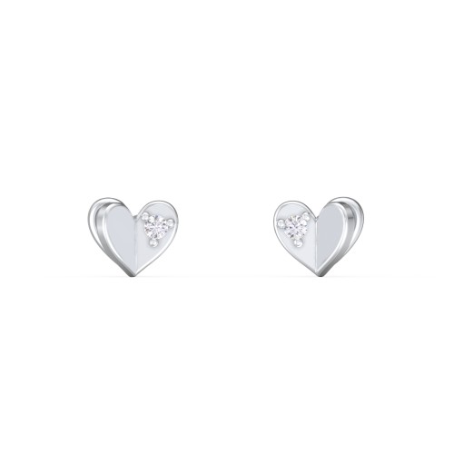 Mini Folded Heart Stud Earrings with Gemstones – Sterling Silver with White Premium Zirconia