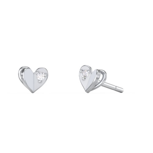 Mini Folded Heart Stud Earrings with Gemstones – Sterling Silver with White Premium Zirconia