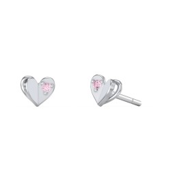 Mini Folded Heart Stud Earrings with Gemstones in 925 Sterling Silver with Fancy Pink Premium Zirconia