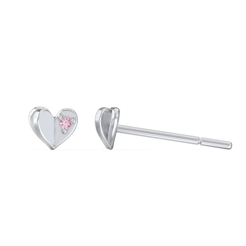 Mini Folded Heart Stud Earrings with Gemstones – Sterling Silver with Fancy Pink Premium Zirconia