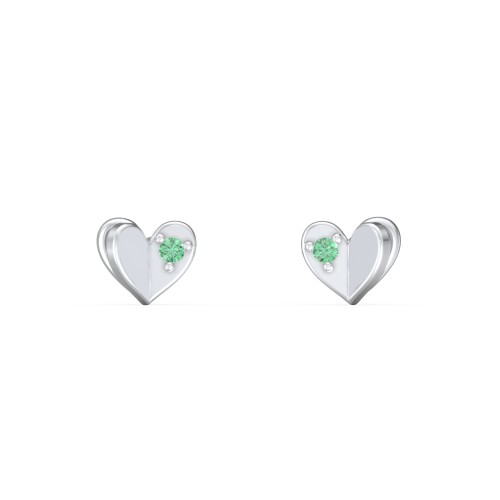 Mini Folded Heart Stud Earrings with Gemstones – Sterling Silver with Green Premium Zirconia