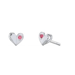 Mini Folded Heart Stud Earrings with Gemstones – 10K Yellow Gold with Red Premium Zirconia
