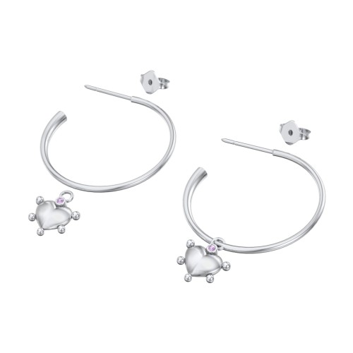 Large Open Hoop Earrings with Beaded Puffed Heart Charm and Accents
