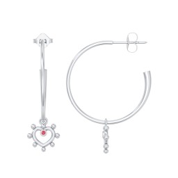 Large Open Hoop Earrings with Beaded Open Heart Charm and Accents