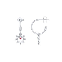 Small Open Hoop Earrings with Beaded Open Heart Charm and Accents