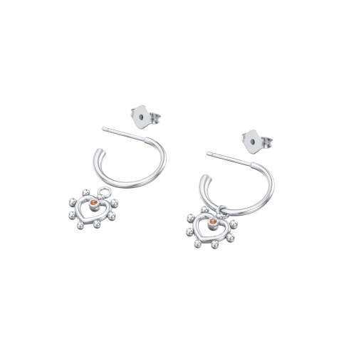Small Open Hoop Earrings with Beaded Open Heart Charm and Accents