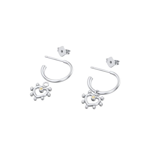 Small Open Hoop Earrings with Beaded Open Heart Charm and Accents