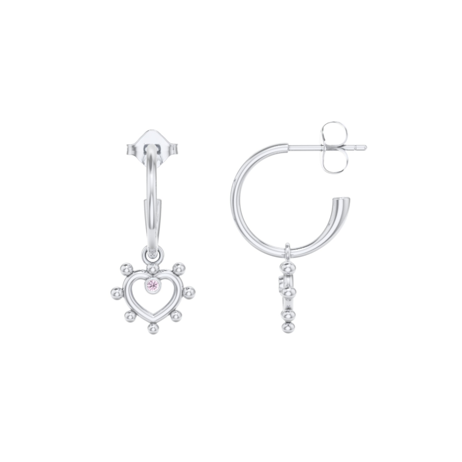 Small Open Hoop Earrings with Beaded Open Heart Charm and Accents