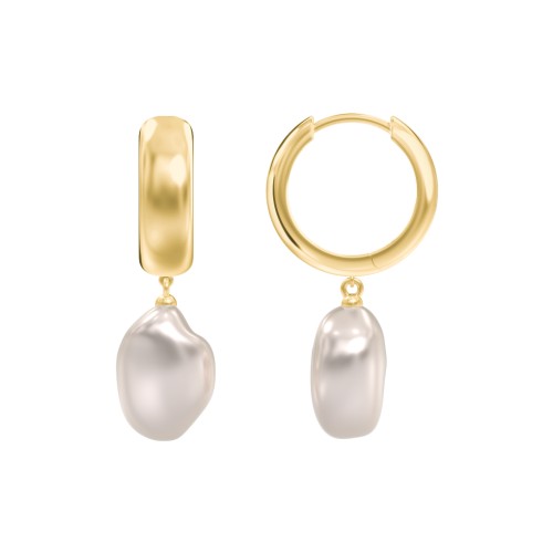 Baroque Pearl Drop Domed Huggie Earrings – 18K Gold Plated Silver