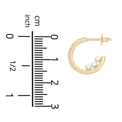 Pavé Open Hoop Studs with Hidden Pearls – 18K Gold Plated Silver