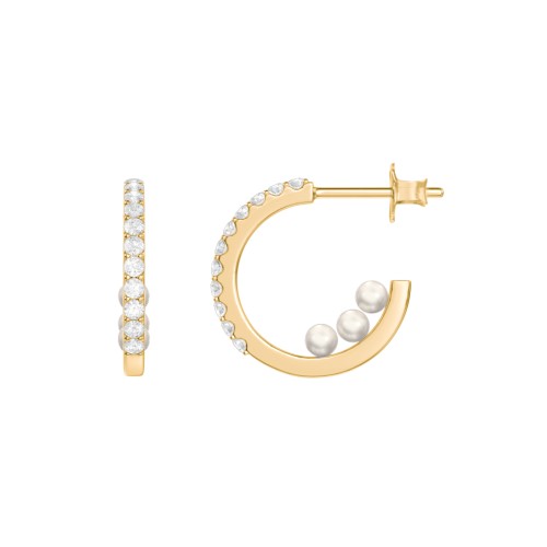 Pavé Open Hoop Studs with Hidden Pearls – 18K Gold Plated Silver