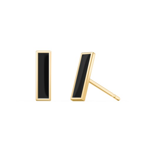 Petite Enameled Bar Stud Earrings - Black – 18K Gold Plated Silver
