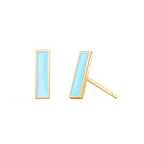 Petite Enameled Bar Stud Earrings - Light Blue – 18K Gold Plated Silver