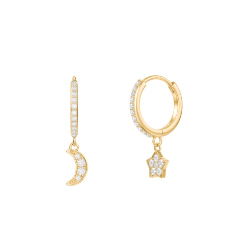 Pavé Star and Moon Huggie Earrings – 18K Gold Plated Silver
