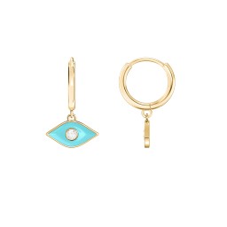 Evil Eye Charm Huggie Earrings with Enamel and Accent in 18K Gold Plated Silver